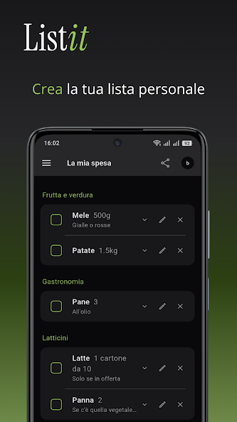 ListIt — shopping list screen