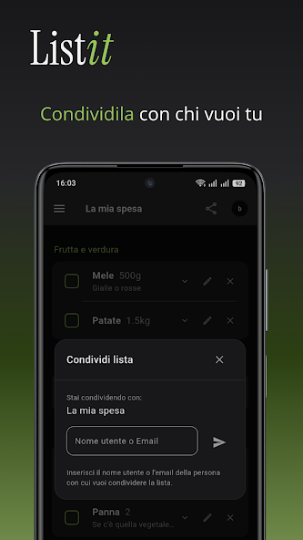 ListIt — list sharing screen